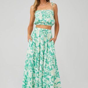 MINKPINK Felicia Crop Top and Maxi Skirt Set in Floral Green